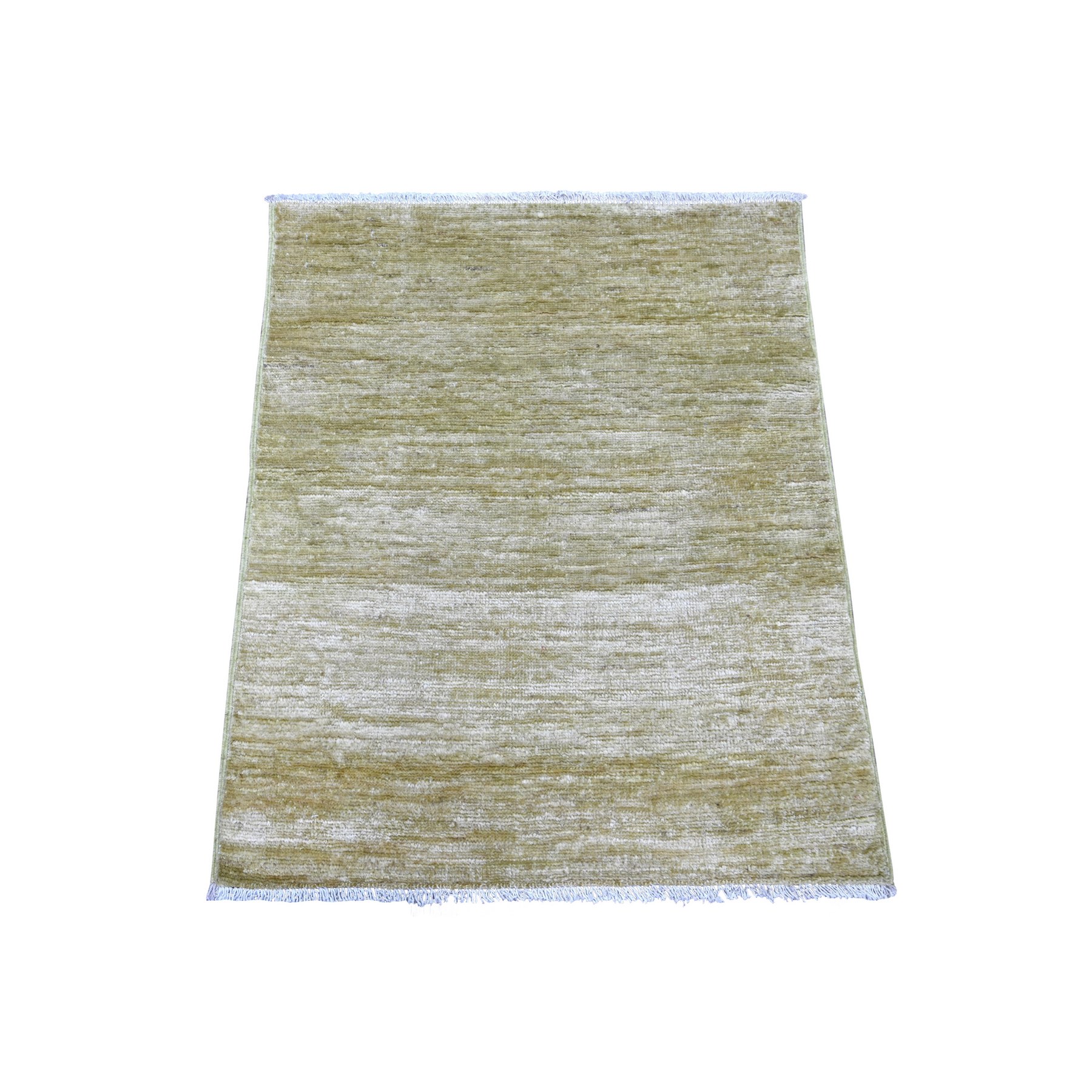 2'6"x3' Olive Green, Plain Solid Pattern, Hand Knotted, Hand Spun Ghazni Wool, Lush and Plush, Mat, Sample, Oriental Rug 